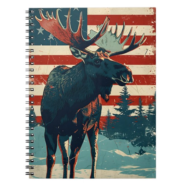 Moose American Flagga Vintage Anteckningsbok (Framsidan)