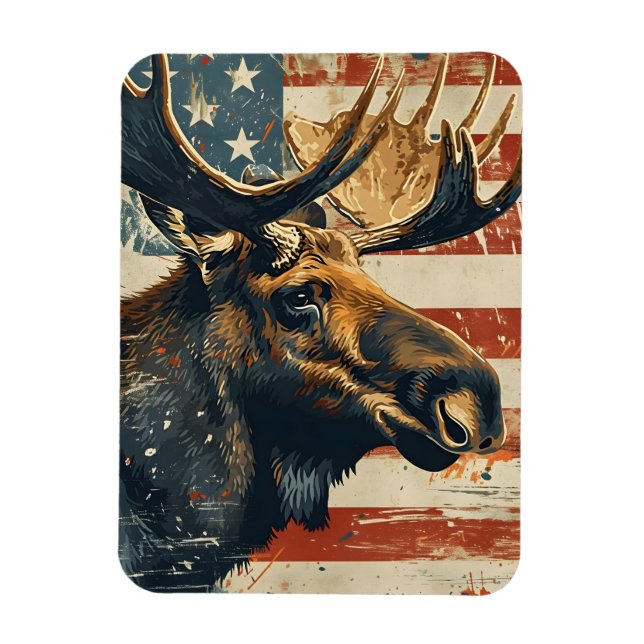 Moose American Flagga Vintage Magnet (Vertikal)