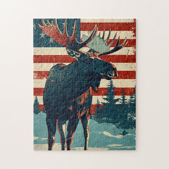 Moose American Flagga Vintage Pussel (Vertikal)