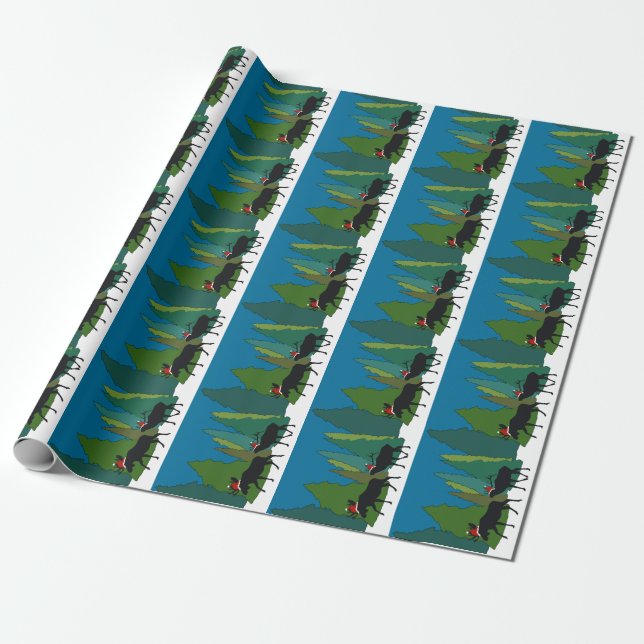 Moose and Elk in Santa Hats Wrapping Papper Presentpapper (Utrullad)