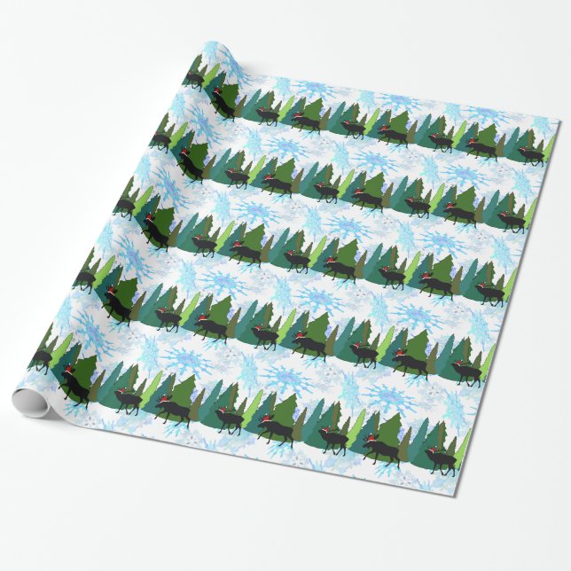 Moose and Elk Play Santa Wrapping Papper Presentpapper (Utrullad)