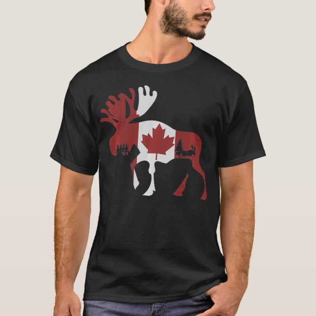 Moose Animal Canadian Flagga Maple Löv Canada Pull T Shirt (Framsida)