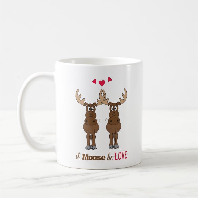 Moose är Kärlek Alla hjärtans dag Cute Funny Kaffemugg (Vänster)
