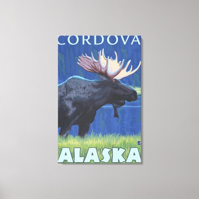 Moose at Night - Cordova, Alaska Canvastryck (Framsida)