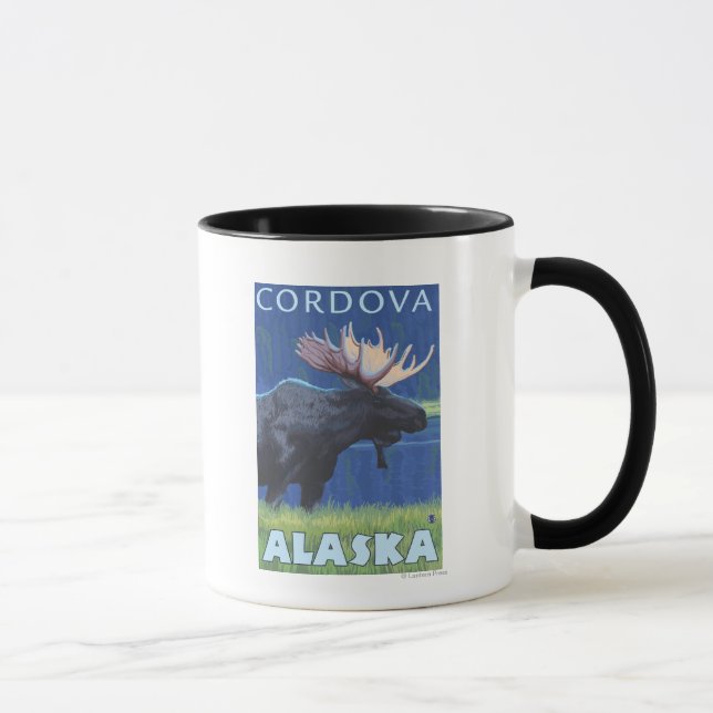 Moose at Night - Cordova, Alaska Mugg (Höger)