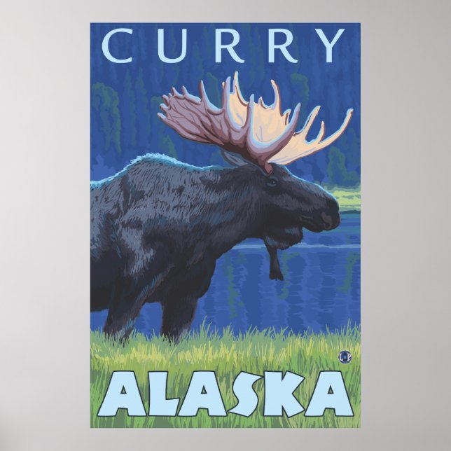 Moose at Night - Curry, Alaska Poster (Framsidan)