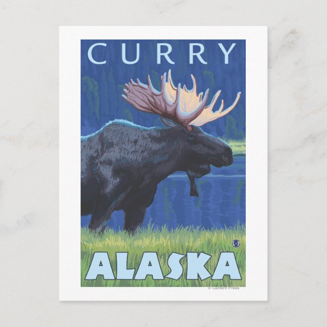 Moose at Night - Curry, Alaska Vykort (Framsida)