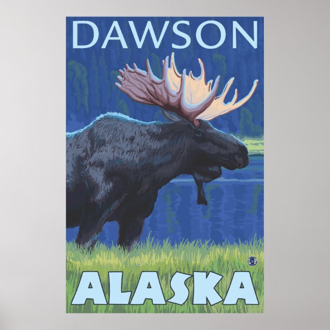 Moose at Night - Dawson, Alaska Poster (Framsidan)