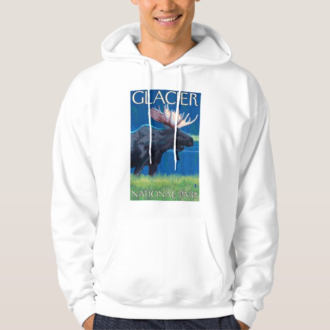 Moose at Night - Glacier National Park, MT Sweatshirt (Framsida)
