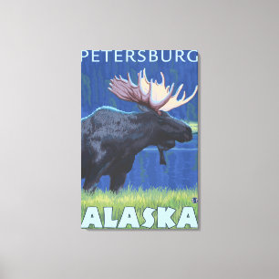 Moose at Night - Petersburg, Alaska Canvastryck