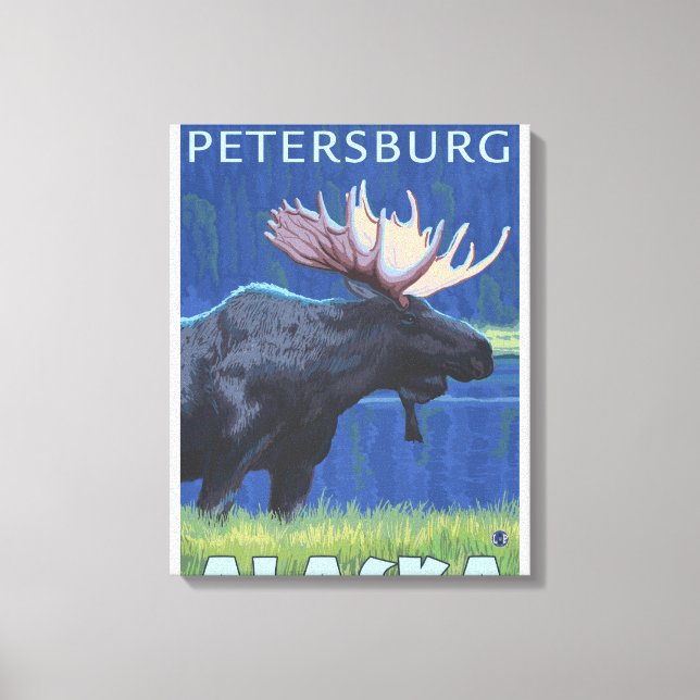 Moose at Night - Petersburg, Alaska Canvastryck (Framsida)