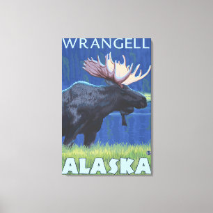 Moose at Night - Wrangell, Alaska Canvastryck