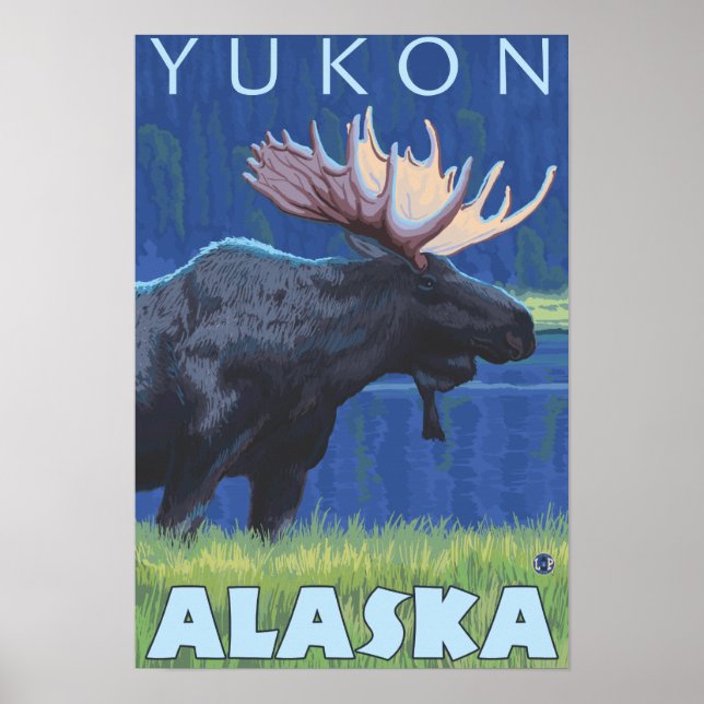 Moose at Night - Yukon, Alaska Poster (Framsidan)