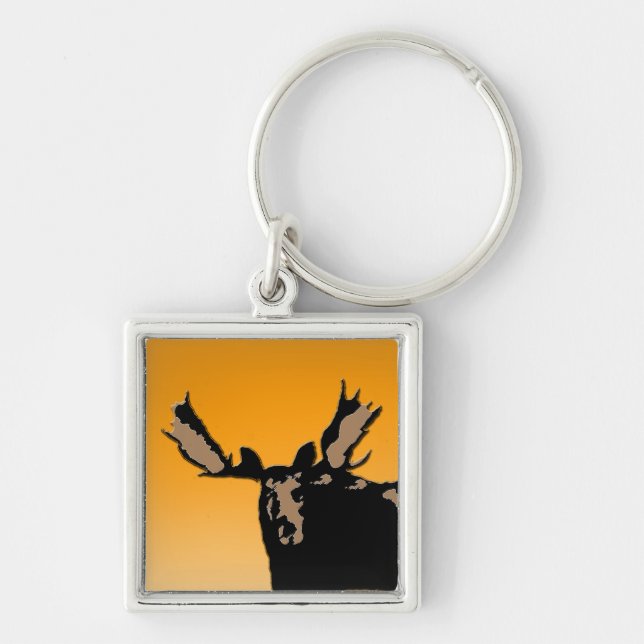 Moose at Sunset - Original Wildlife Art Fyrkantig Silverfärgad Nyckelring (Framsidan)