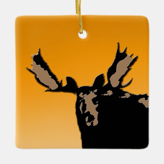 Moose at Sunset - Original Wildlife Art Julgransprydnad Keramik (Framsida)