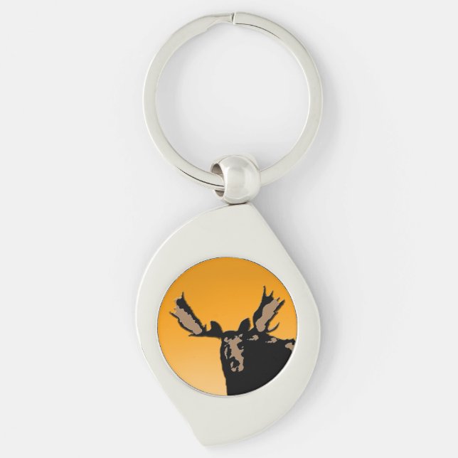 Moose at Sunset - Original Wildlife Art Swirl Silverfärgad Nyckelring (Framsidan)