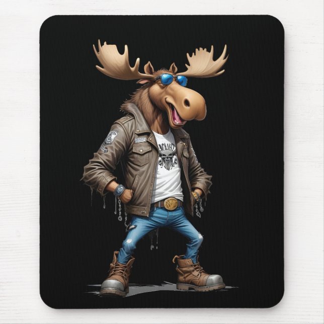 Moose Biker Rebel i Leather Jacka Coola Stil Art Musmatta (Framsidan)