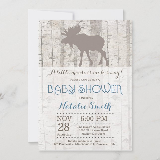 Moose Boy Shower-inbjudan Rustic Woodland Inbjudningar (Framsida)
