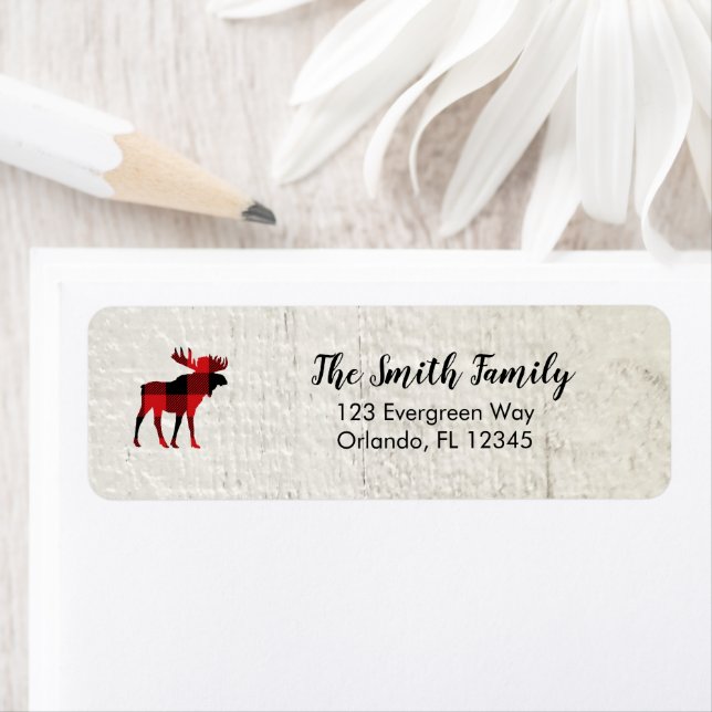 Moose Buffalo Check Wilderness Address Label Returadress Etikett (Insitu)