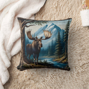 Moose by River with Mounts Bakom Kudde