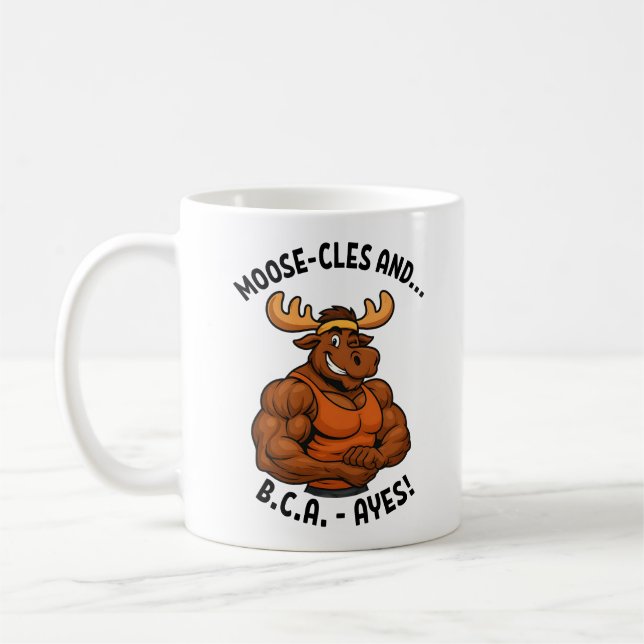 Moose-cles and BCAAs – Funny Gym Moose Workout Kaffemugg (Vänster)
