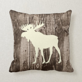Moose (Cream) Wildlife on Rustic Wood Cabin Kudde