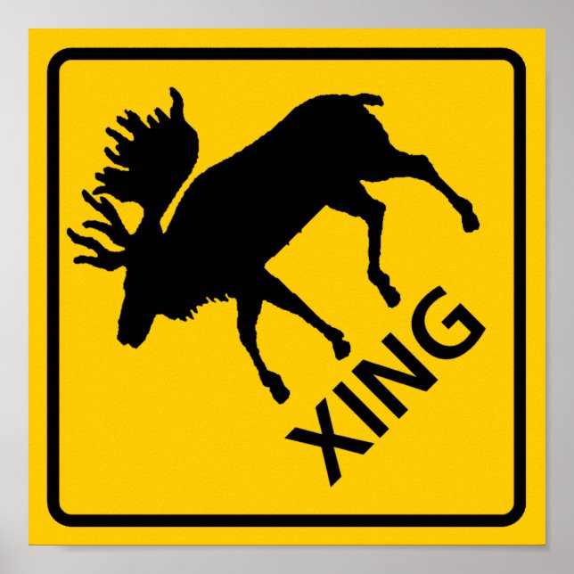 Moose Crosing Highway Sign Poster (Framsidan)
