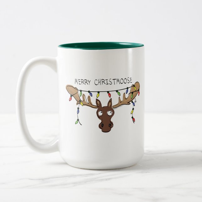 Moose Cute Funny jul Två-Tonad Mugg (Vänster)