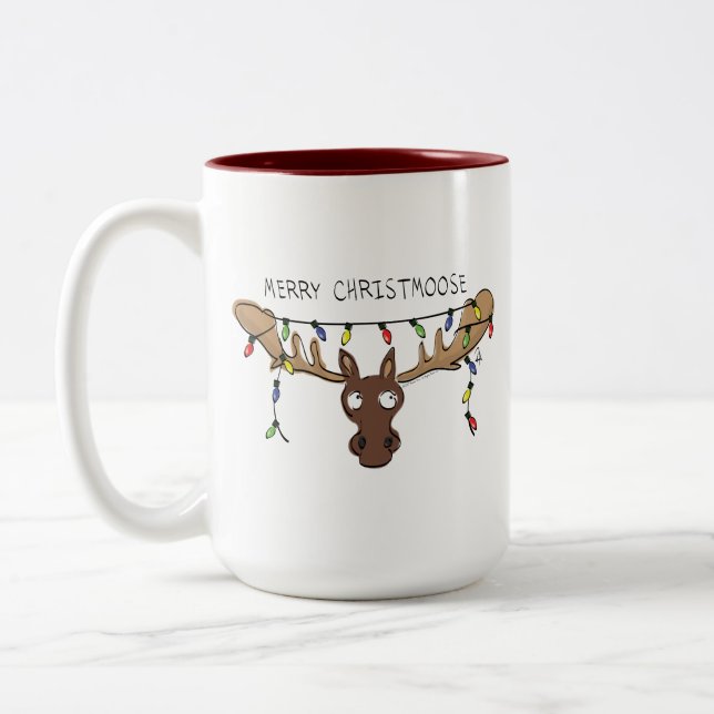Moose Cute Funny jul Två-Tonad Mugg (Vänster)