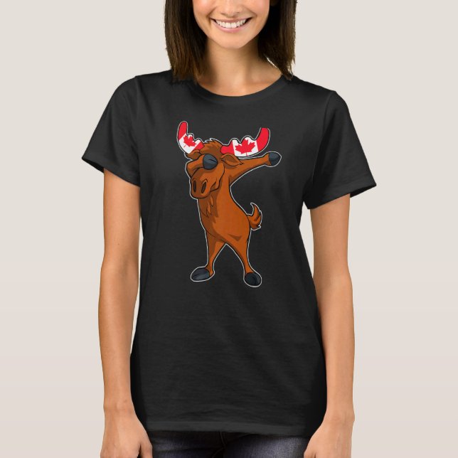 Moose Dab Dance Maple Löv Canadian Flagga Canada D T Shirt (Framsida)