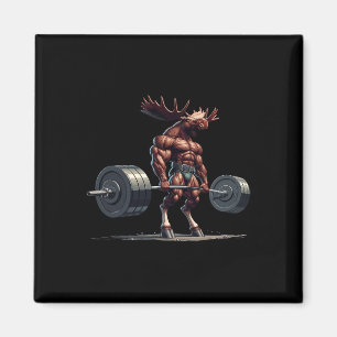 Moose Deadlyftande Gym Humor Weightlift Fitness Magnet