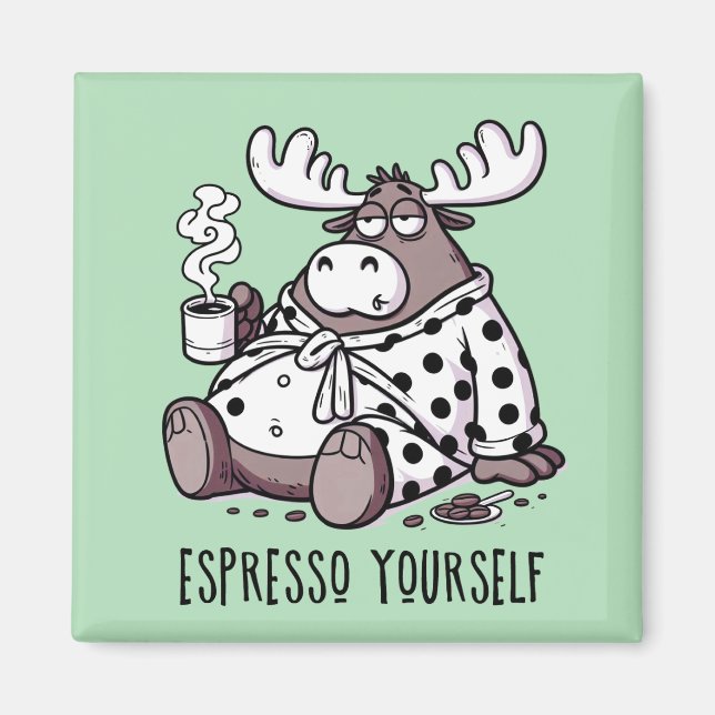 Moose Drinking Coffee in a Polka Dot Robe Magnet (Framsidan)