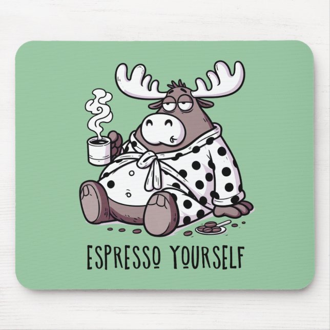 Moose Drinking Coffee in a Polka Dot Robe Musmatta (Framsidan)