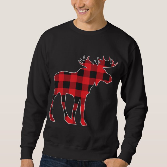 Moose Elk Play Buffalo Check Pajama Lumberjack Ch Lång Ärmad Tröja (Framsida)