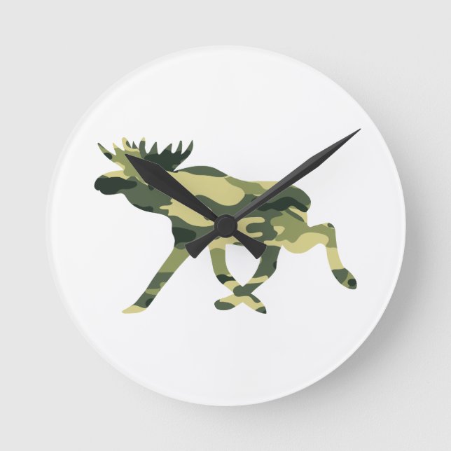 Moose / Elk Woodland Camouflage / Camo Rund Klocka (Framsida)