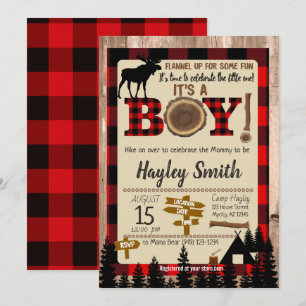 Moose Flananup Lumberjack Play Baby Shower Inbjudningar