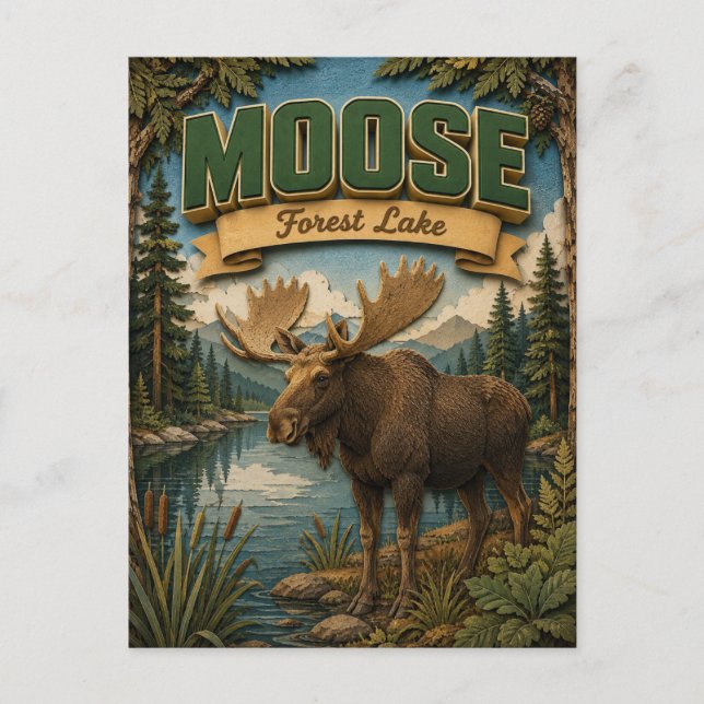 Moose Forest Lake POPCUT Vykort (Framsida)