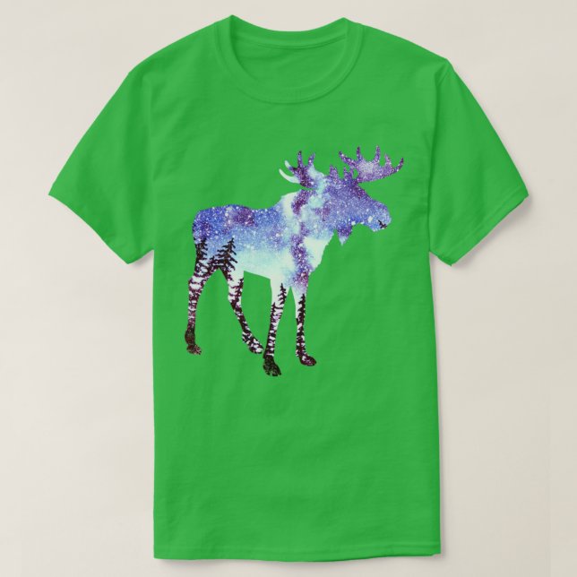 Moose Forest Night Himlar T Shirt (Design framsida)