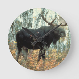 Moose Forest Träd Park Animal Wildlife Art Rund Klocka
