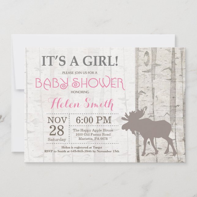 Moose Girl Baby Shower-inbjudan Rustic Woodland Inbjudningar (Framsida)