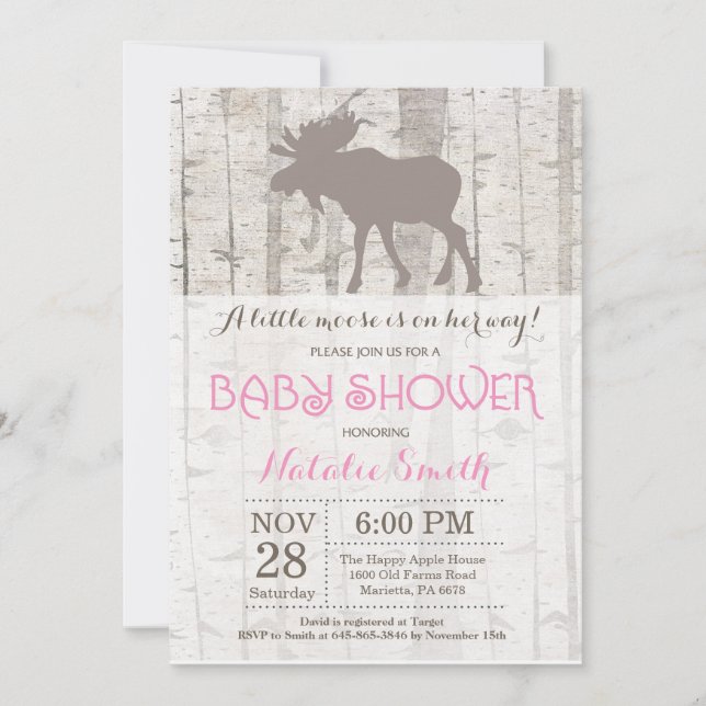 Moose Girl Baby Shower-inbjudan Rustic Woodland Inbjudningar (Framsida)