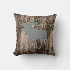 Moose (Grått) Wildlife on Rustic Wood Cabin Kudde