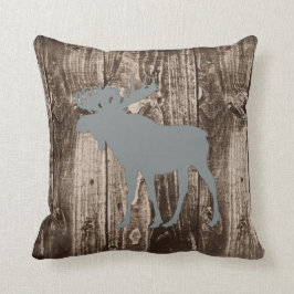Moose (Grått) Wildlife on Rustic Wood Cabin Kudde