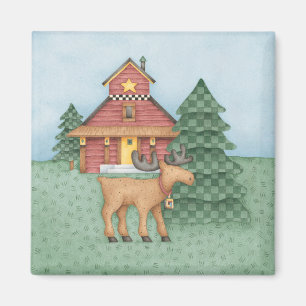 Moose i Cabin Magnet