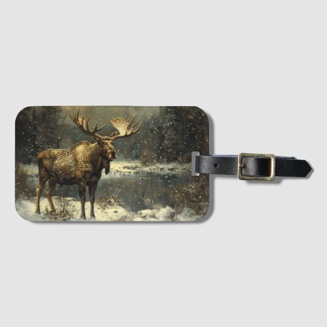 Moose i en vinter liggande målning bagagebricka (Framsida horisontal)