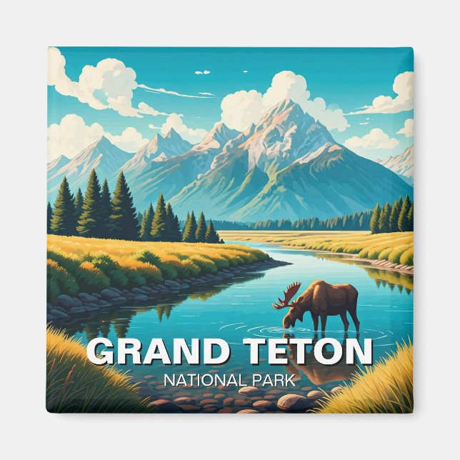 Moose i Grand Teton nationalpark Magnet (Framsidan)
