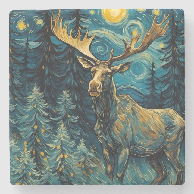 Moose i Gräs Forest Van Gogh Stenunderlägg (Framsidan)