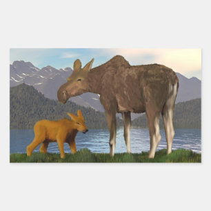 Moose i Meadow Rektangulärt Klistermärke