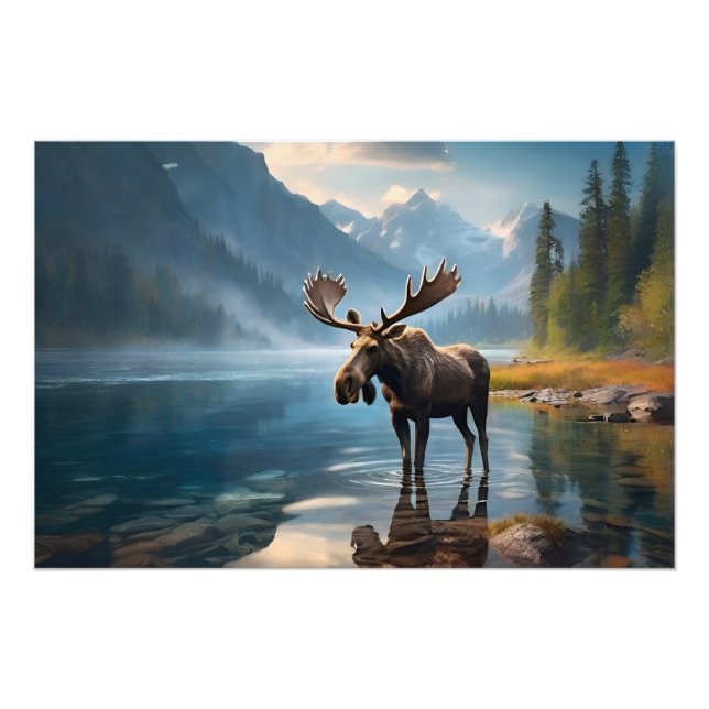 Moose i sjö fototryck (Framsidan)