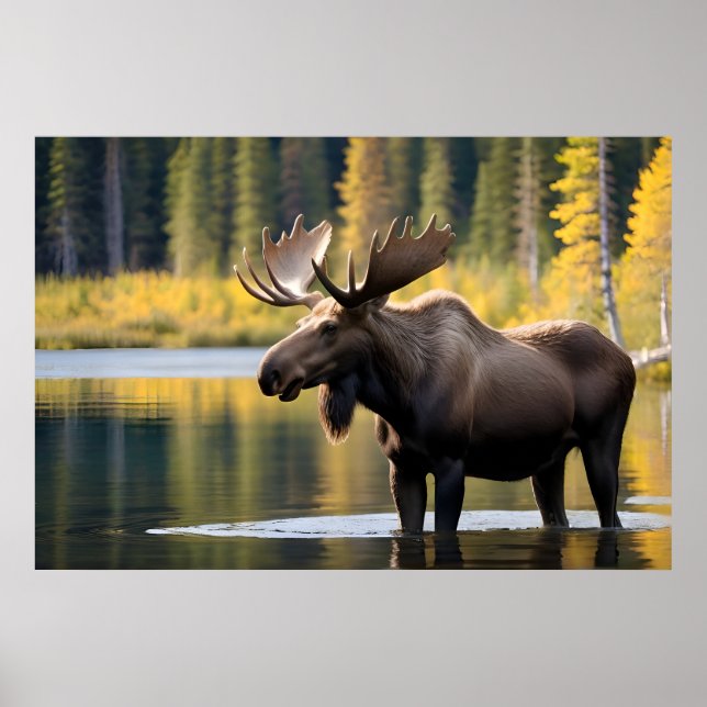 Moose i sjö poster (Framsidan)